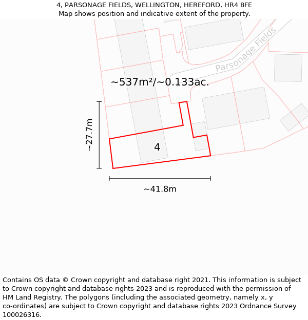 4, PARSONAGE FIELDS, WELLINGTON, HEREFORD, HR4 8FE: Plot and title map