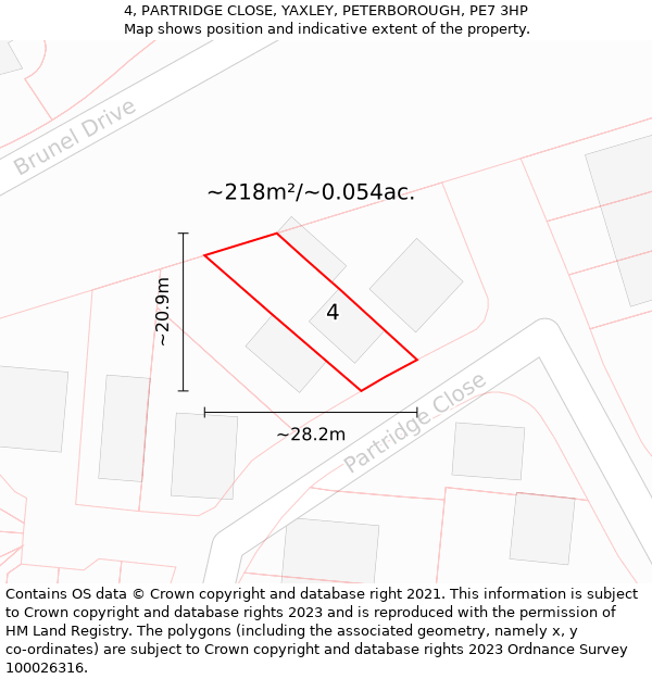 4, PARTRIDGE CLOSE, YAXLEY, PETERBOROUGH, PE7 3HP: Plot and title map