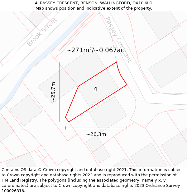 4, PASSEY CRESCENT, BENSON, WALLINGFORD, OX10 6LD: Plot and title map