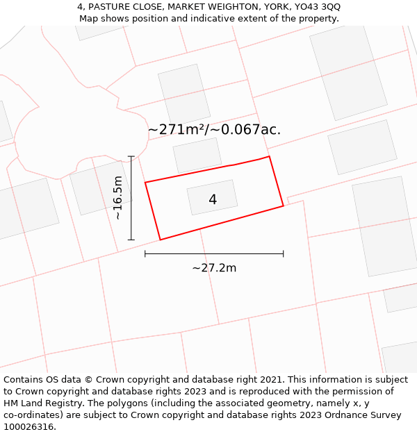 4, PASTURE CLOSE, MARKET WEIGHTON, YORK, YO43 3QQ: Plot and title map