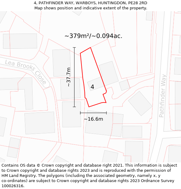 4, PATHFINDER WAY, WARBOYS, HUNTINGDON, PE28 2RD: Plot and title map