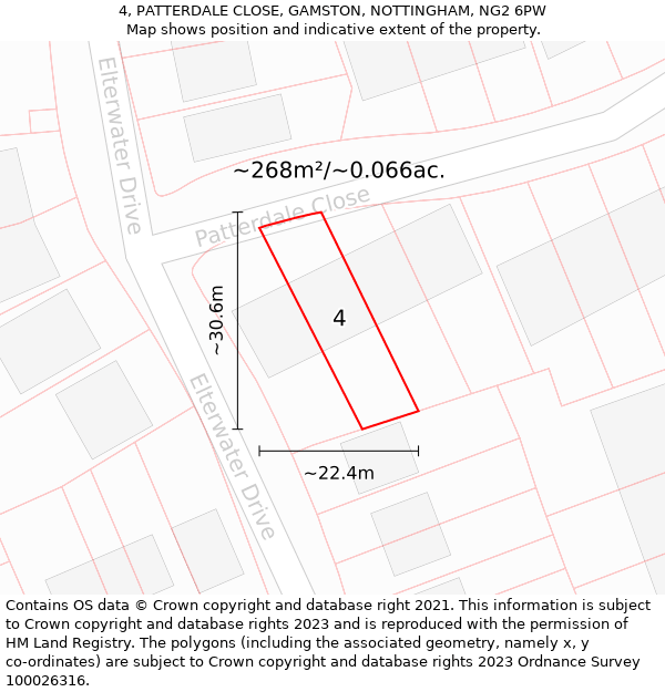 4, PATTERDALE CLOSE, GAMSTON, NOTTINGHAM, NG2 6PW: Plot and title map