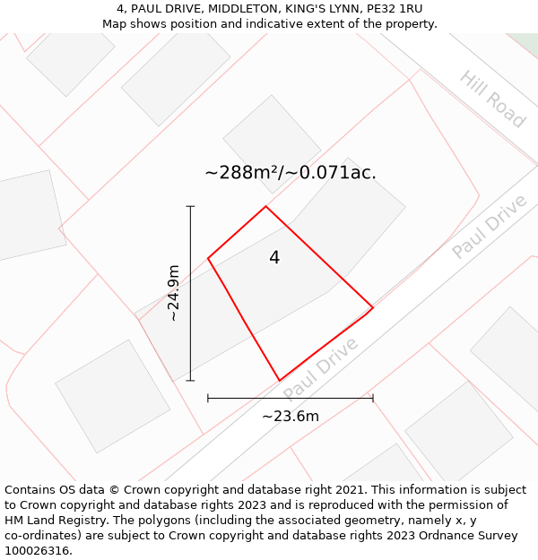 4, PAUL DRIVE, MIDDLETON, KING'S LYNN, PE32 1RU: Plot and title map