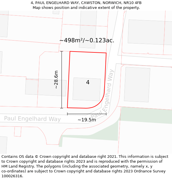 4, PAUL ENGELHARD WAY, CAWSTON, NORWICH, NR10 4FB: Plot and title map