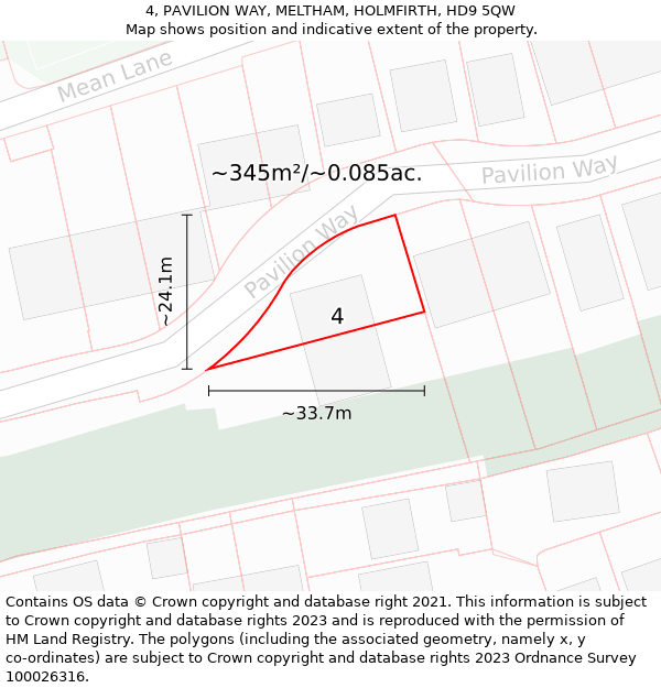 4, PAVILION WAY, MELTHAM, HOLMFIRTH, HD9 5QW: Plot and title map