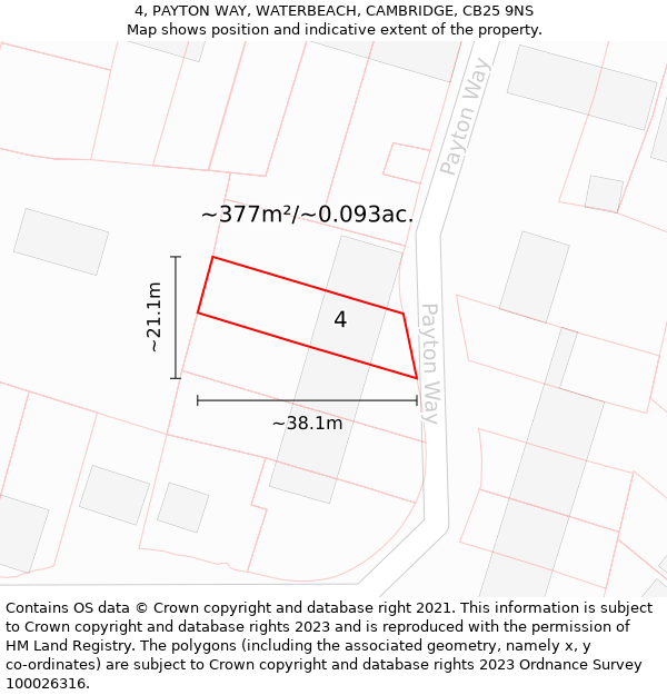 4, PAYTON WAY, WATERBEACH, CAMBRIDGE, CB25 9NS: Plot and title map