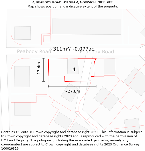 4, PEABODY ROAD, AYLSHAM, NORWICH, NR11 6FE: Plot and title map