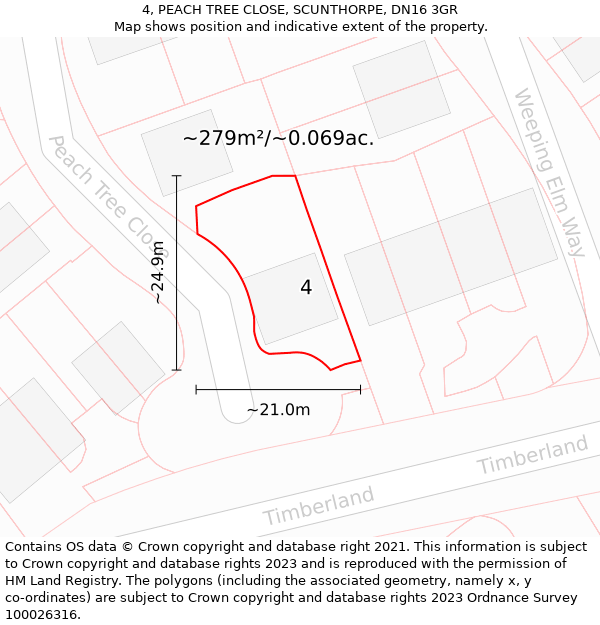 4, PEACH TREE CLOSE, SCUNTHORPE, DN16 3GR: Plot and title map