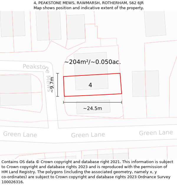 4, PEAKSTONE MEWS, RAWMARSH, ROTHERHAM, S62 6JR: Plot and title map