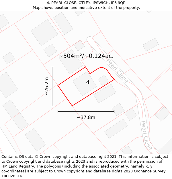 4, PEARL CLOSE, OTLEY, IPSWICH, IP6 9QP: Plot and title map