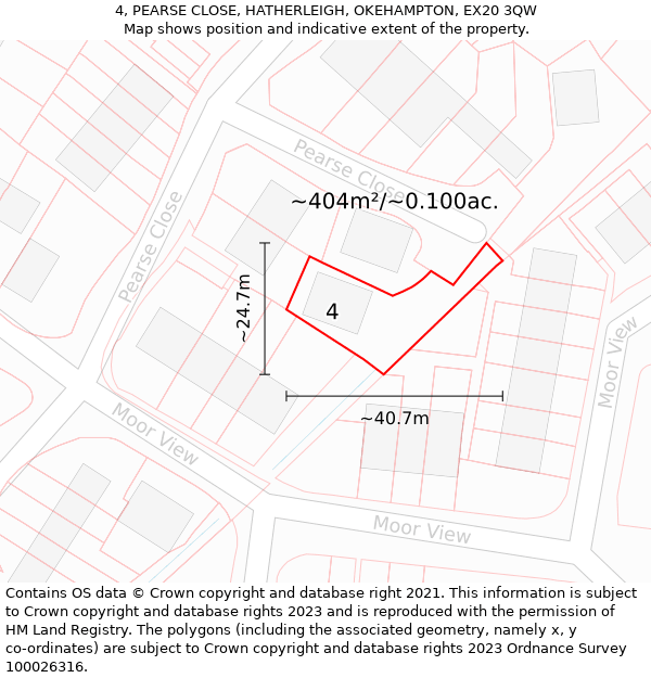 4, PEARSE CLOSE, HATHERLEIGH, OKEHAMPTON, EX20 3QW: Plot and title map