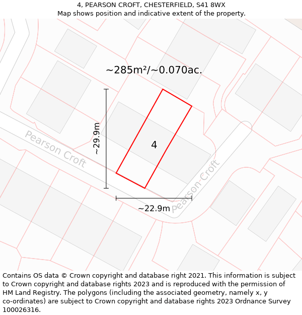 4, PEARSON CROFT, CHESTERFIELD, S41 8WX: Plot and title map