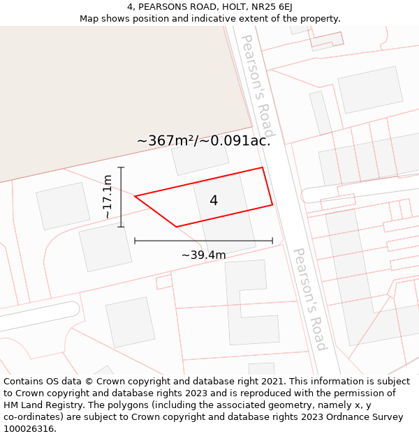 4, PEARSONS ROAD, HOLT, NR25 6EJ: Plot and title map