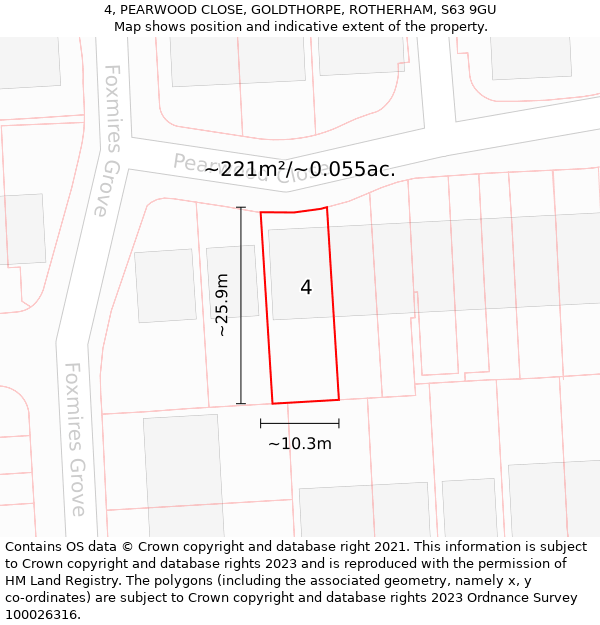 4, PEARWOOD CLOSE, GOLDTHORPE, ROTHERHAM, S63 9GU: Plot and title map