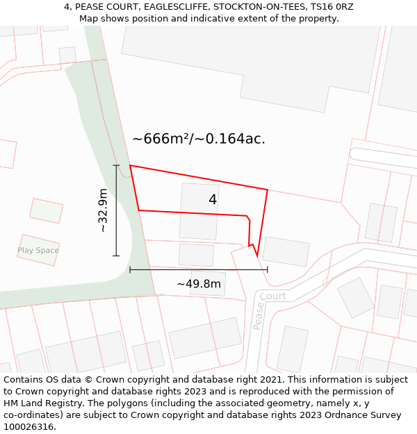 4, PEASE COURT, EAGLESCLIFFE, STOCKTON-ON-TEES, TS16 0RZ: Plot and title map