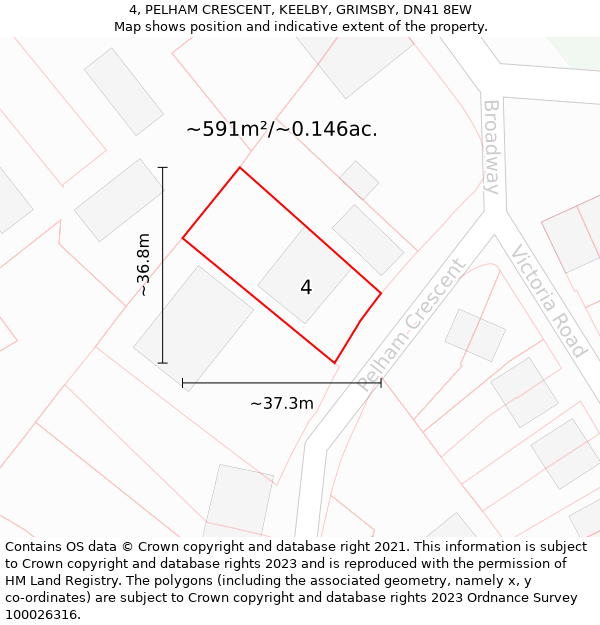 4, PELHAM CRESCENT, KEELBY, GRIMSBY, DN41 8EW: Plot and title map