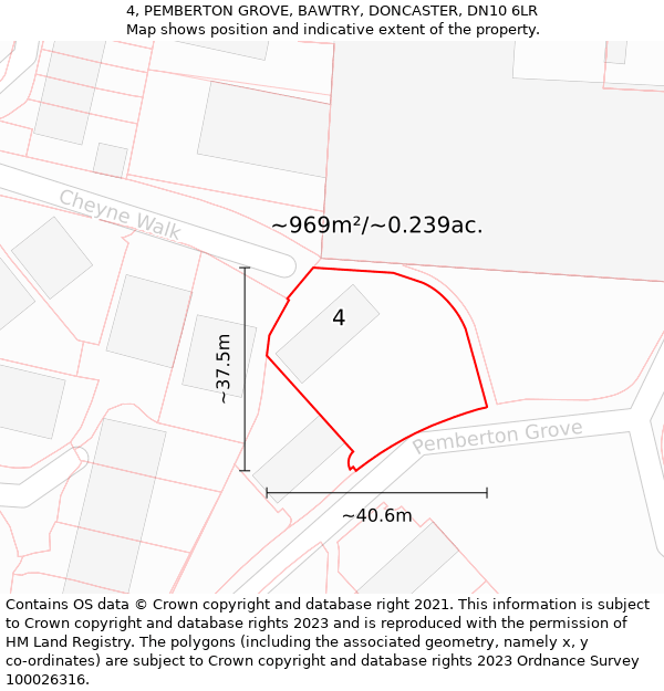 4, PEMBERTON GROVE, BAWTRY, DONCASTER, DN10 6LR: Plot and title map