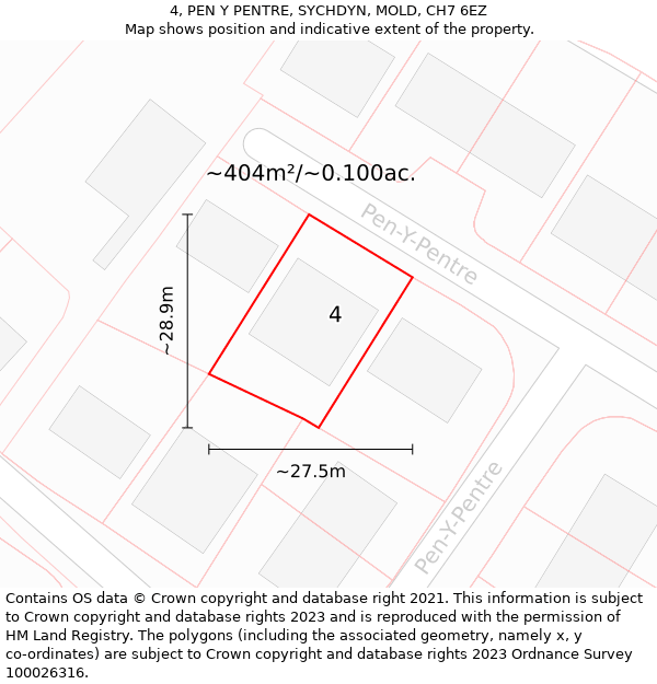 4, PEN Y PENTRE, SYCHDYN, MOLD, CH7 6EZ: Plot and title map