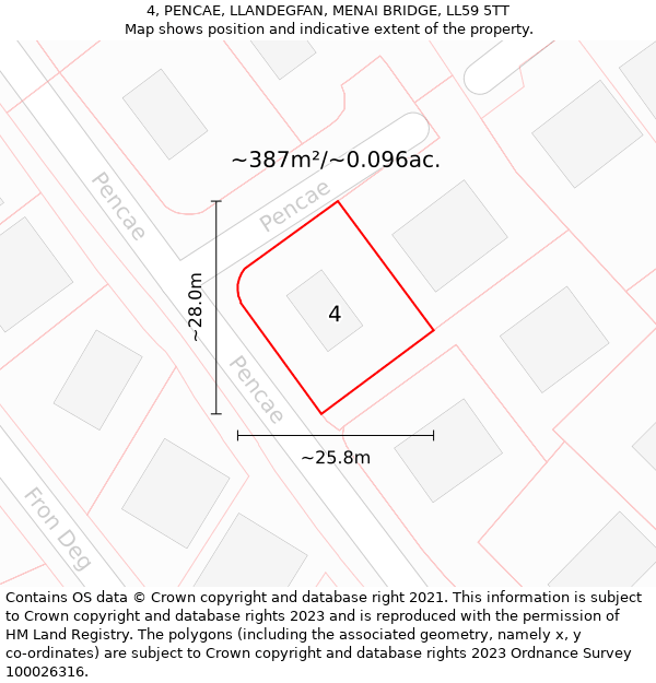 4, PENCAE, LLANDEGFAN, MENAI BRIDGE, LL59 5TT: Plot and title map