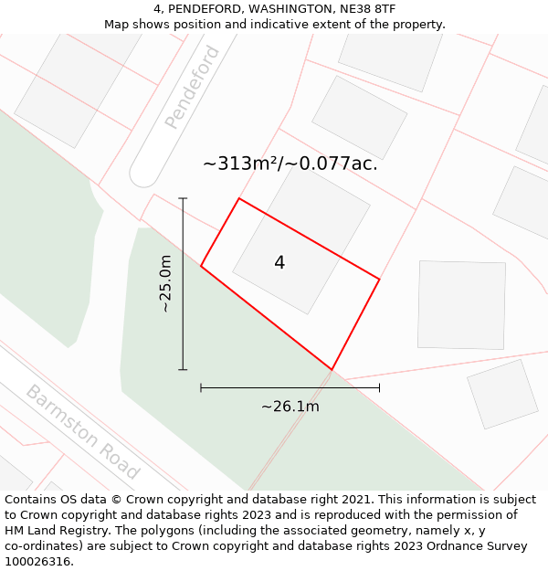 4, PENDEFORD, WASHINGTON, NE38 8TF: Plot and title map