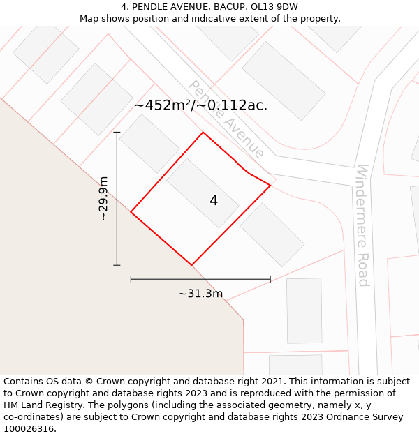 4, PENDLE AVENUE, BACUP, OL13 9DW: Plot and title map