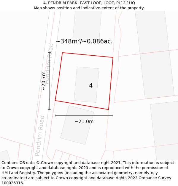 4, PENDRIM PARK, EAST LOOE, LOOE, PL13 1HQ: Plot and title map