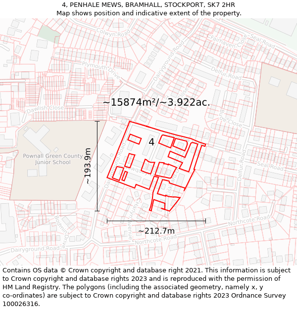 4, PENHALE MEWS, BRAMHALL, STOCKPORT, SK7 2HR: Plot and title map