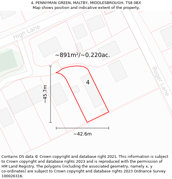 4, PENNYMAN GREEN, MALTBY, MIDDLESBROUGH, TS8 0BX: Plot and title map