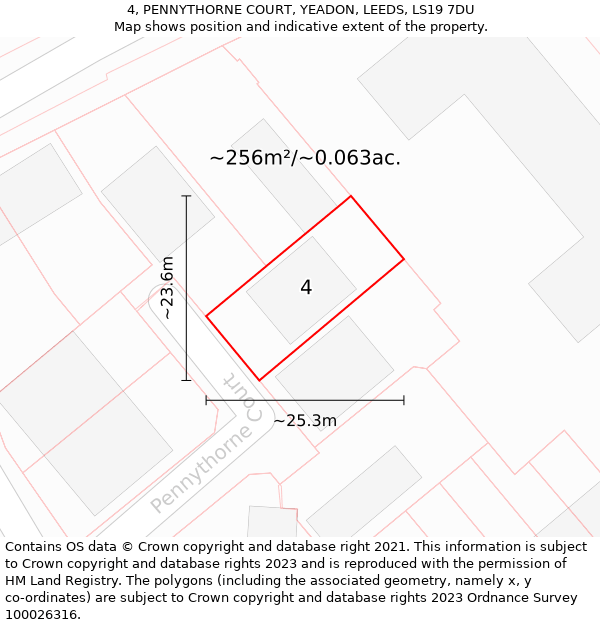 4, PENNYTHORNE COURT, YEADON, LEEDS, LS19 7DU: Plot and title map