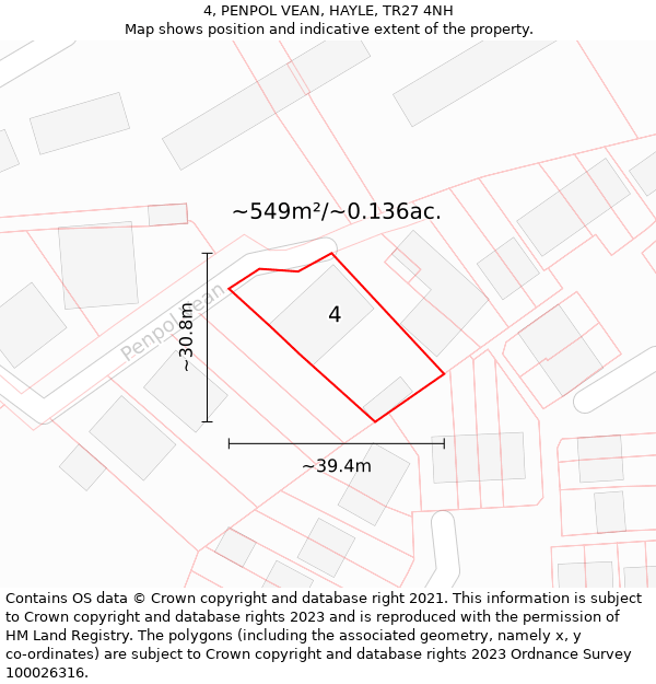 4, PENPOL VEAN, HAYLE, TR27 4NH: Plot and title map