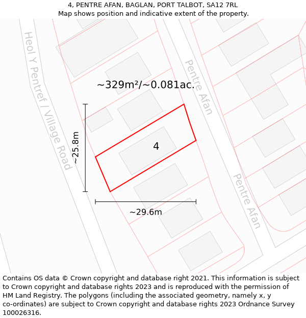 4, PENTRE AFAN, BAGLAN, PORT TALBOT, SA12 7RL: Plot and title map