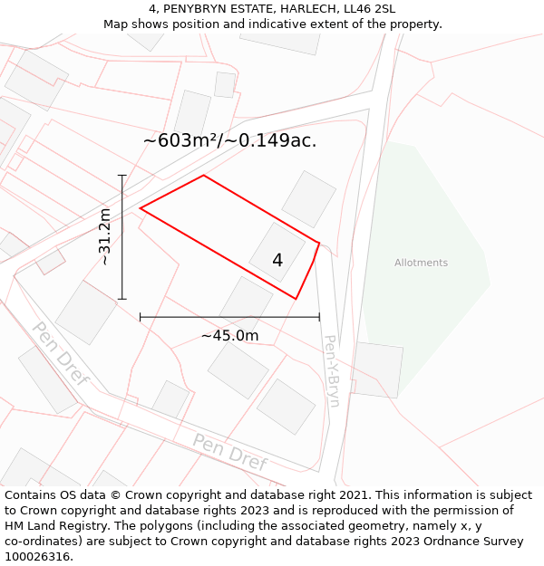 4, PENYBRYN ESTATE, HARLECH, LL46 2SL: Plot and title map