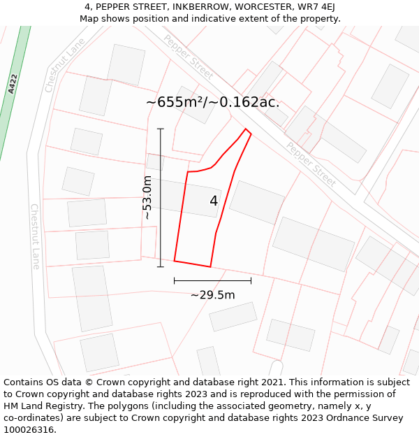 4, PEPPER STREET, INKBERROW, WORCESTER, WR7 4EJ: Plot and title map