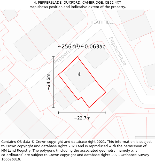 4, PEPPERSLADE, DUXFORD, CAMBRIDGE, CB22 4XT: Plot and title map