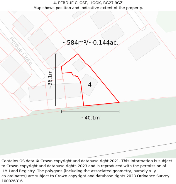 4, PERDUE CLOSE, HOOK, RG27 9GZ: Plot and title map