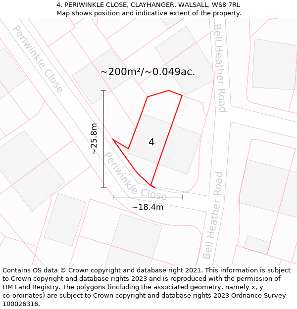 4, PERIWINKLE CLOSE, CLAYHANGER, WALSALL, WS8 7RL: Plot and title map