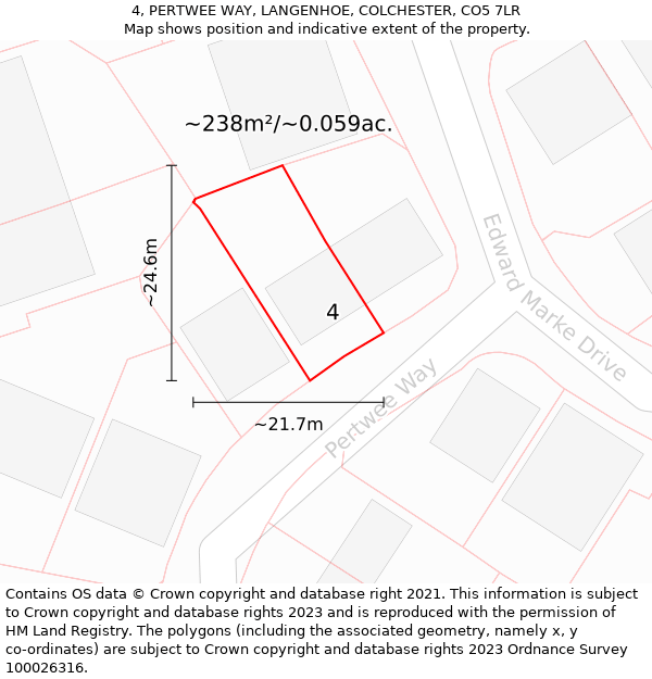 4, PERTWEE WAY, LANGENHOE, COLCHESTER, CO5 7LR: Plot and title map