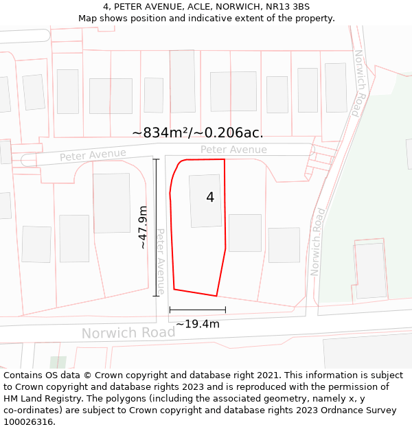 4, PETER AVENUE, ACLE, NORWICH, NR13 3BS: Plot and title map