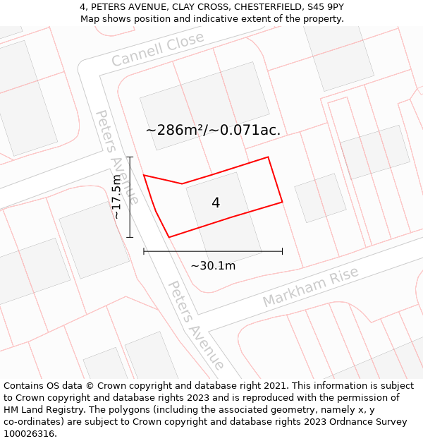 4, PETERS AVENUE, CLAY CROSS, CHESTERFIELD, S45 9PY: Plot and title map