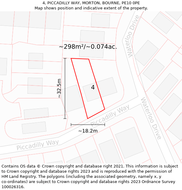 4, PICCADILLY WAY, MORTON, BOURNE, PE10 0PE: Plot and title map