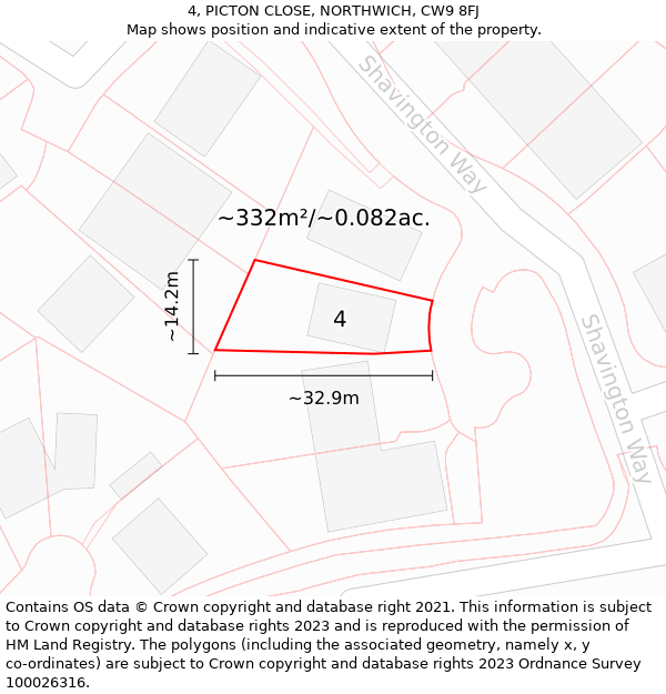 4, PICTON CLOSE, NORTHWICH, CW9 8FJ: Plot and title map