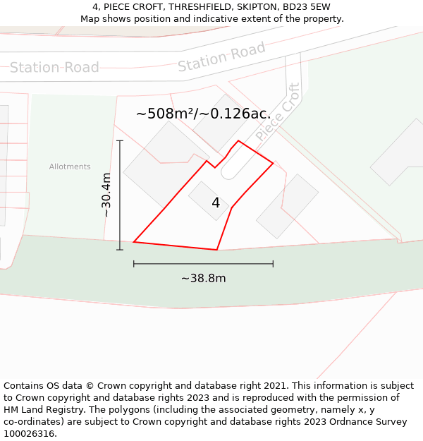 4, PIECE CROFT, THRESHFIELD, SKIPTON, BD23 5EW: Plot and title map