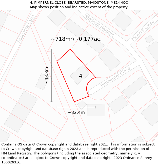 4, PIMPERNEL CLOSE, BEARSTED, MAIDSTONE, ME14 4QQ: Plot and title map