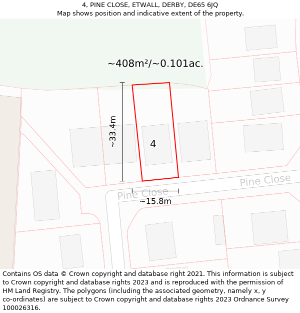 4, PINE CLOSE, ETWALL, DERBY, DE65 6JQ: Plot and title map