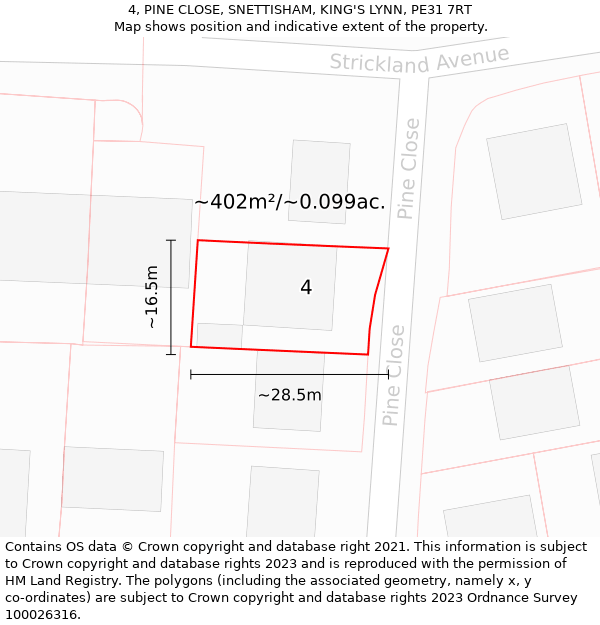 4, PINE CLOSE, SNETTISHAM, KING'S LYNN, PE31 7RT: Plot and title map