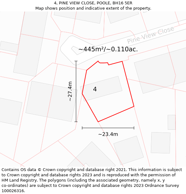 4, PINE VIEW CLOSE, POOLE, BH16 5ER: Plot and title map