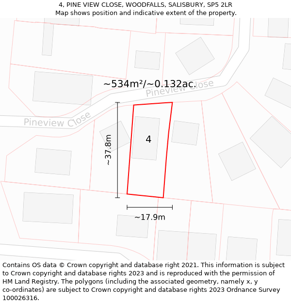 4, PINE VIEW CLOSE, WOODFALLS, SALISBURY, SP5 2LR: Plot and title map