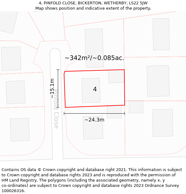 4, PINFOLD CLOSE, BICKERTON, WETHERBY, LS22 5JW: Plot and title map