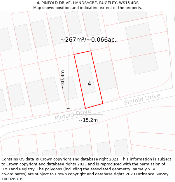 4, PINFOLD DRIVE, HANDSACRE, RUGELEY, WS15 4DS: Plot and title map