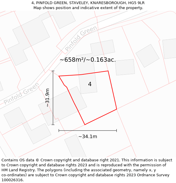 4, PINFOLD GREEN, STAVELEY, KNARESBOROUGH, HG5 9LR: Plot and title map